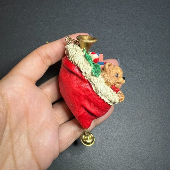 VTG Lot of 3 Ceramic & Wooden Bear Stocking & Riding Horse Christmas Ornaments - Picture 8 of 10